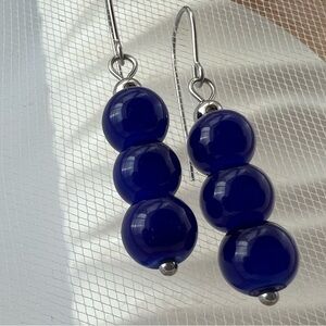 Dangle Earrings Cobalt Blue Stainless Steel